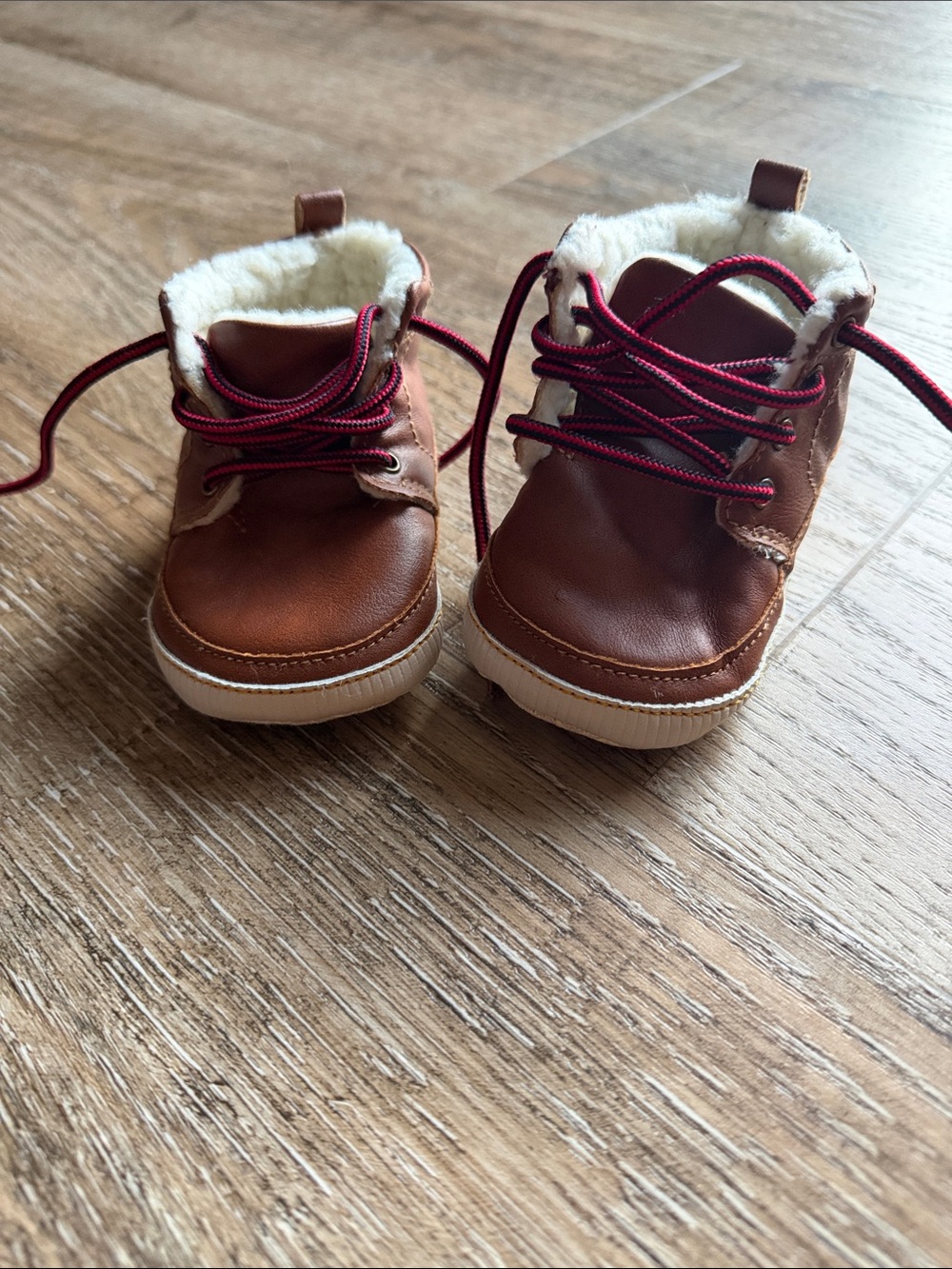 GAP Brown Kids Leather-Style Boots with Burgundy Laces
